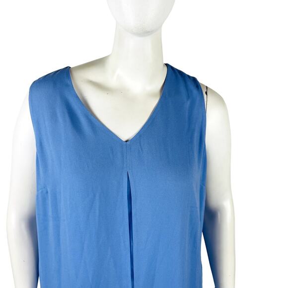 Soft Surrounding Womans Sz 1X Plus Blouse Blue V Neck Tunic Sleeveless - Picture 3 of 7